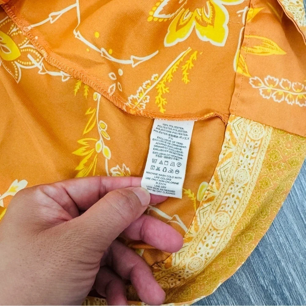 NWT $128 FREE PEOPLE Sz 0 Yasmin Border Print Wrap Midi Skirt In Orange Nectar